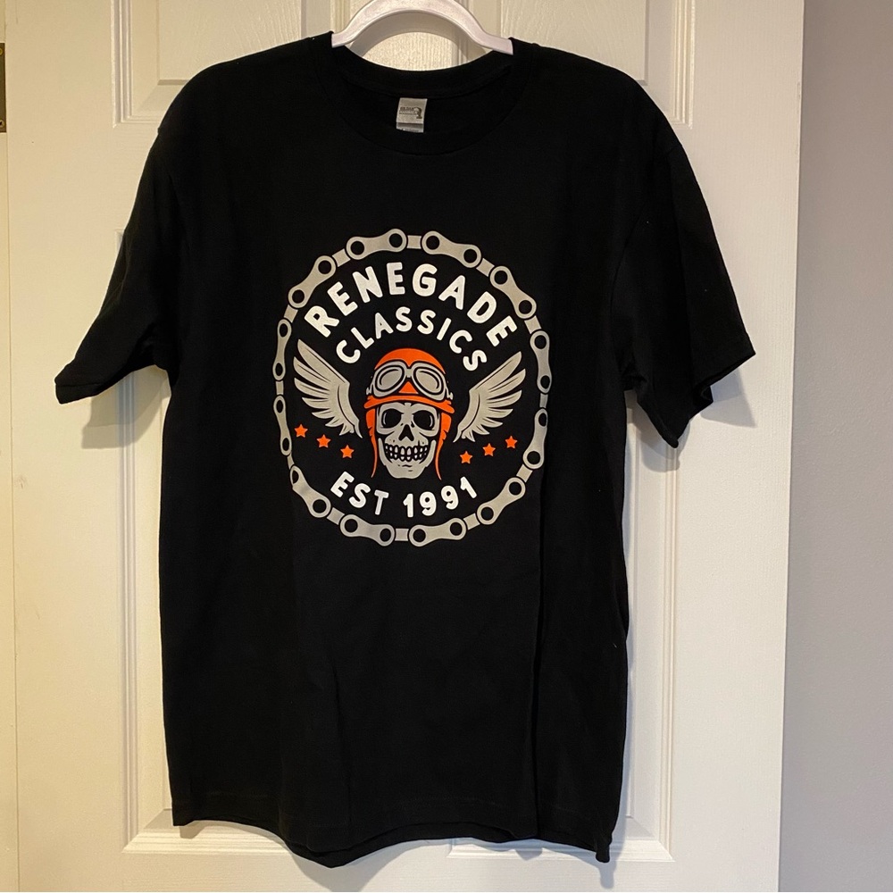 Renegade Classics Chain and Skull with Wings Men’s Black T-Shirt - Large